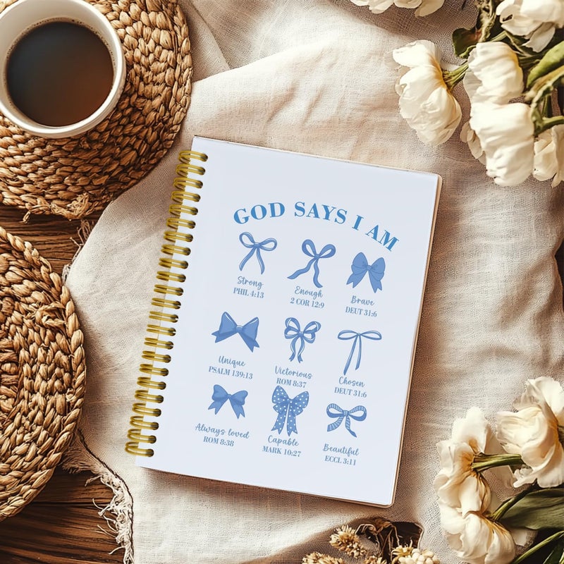 THDSE Bible Journal for Women, Christian Prayer Journal Blue Notebook Gifts For Teen Girls Kids, Bible Study Supplies, Coquette Preppy Blue Bows Cute Church Faith Journaling Hardcover Spiral Notebook 5.5 X 8.3 - Image 3